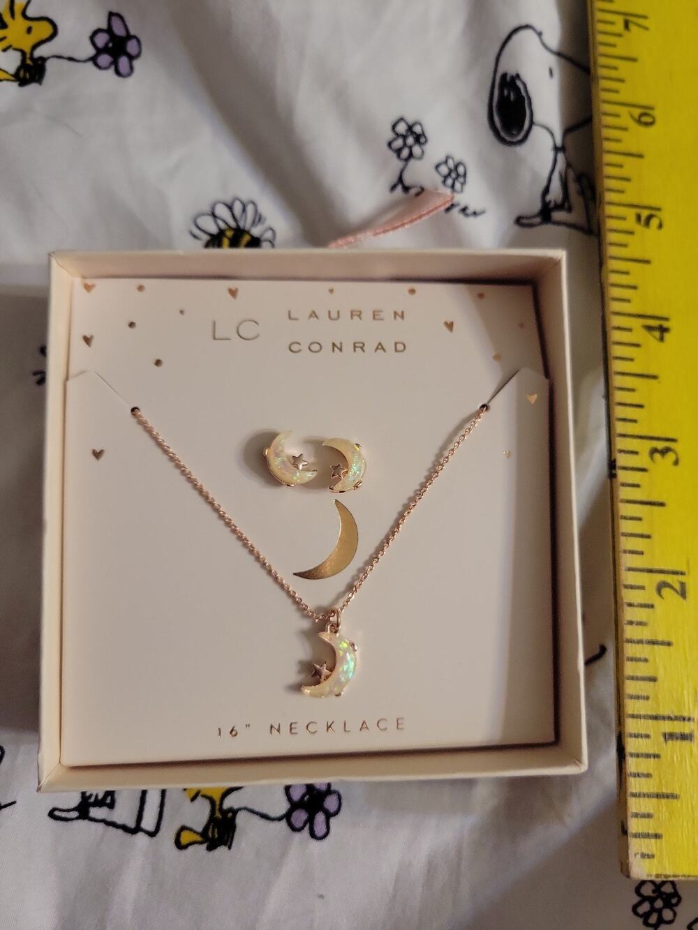 Lauren Conrad Moon Gold Tone 16" Necklace & earrings Stone Nwt